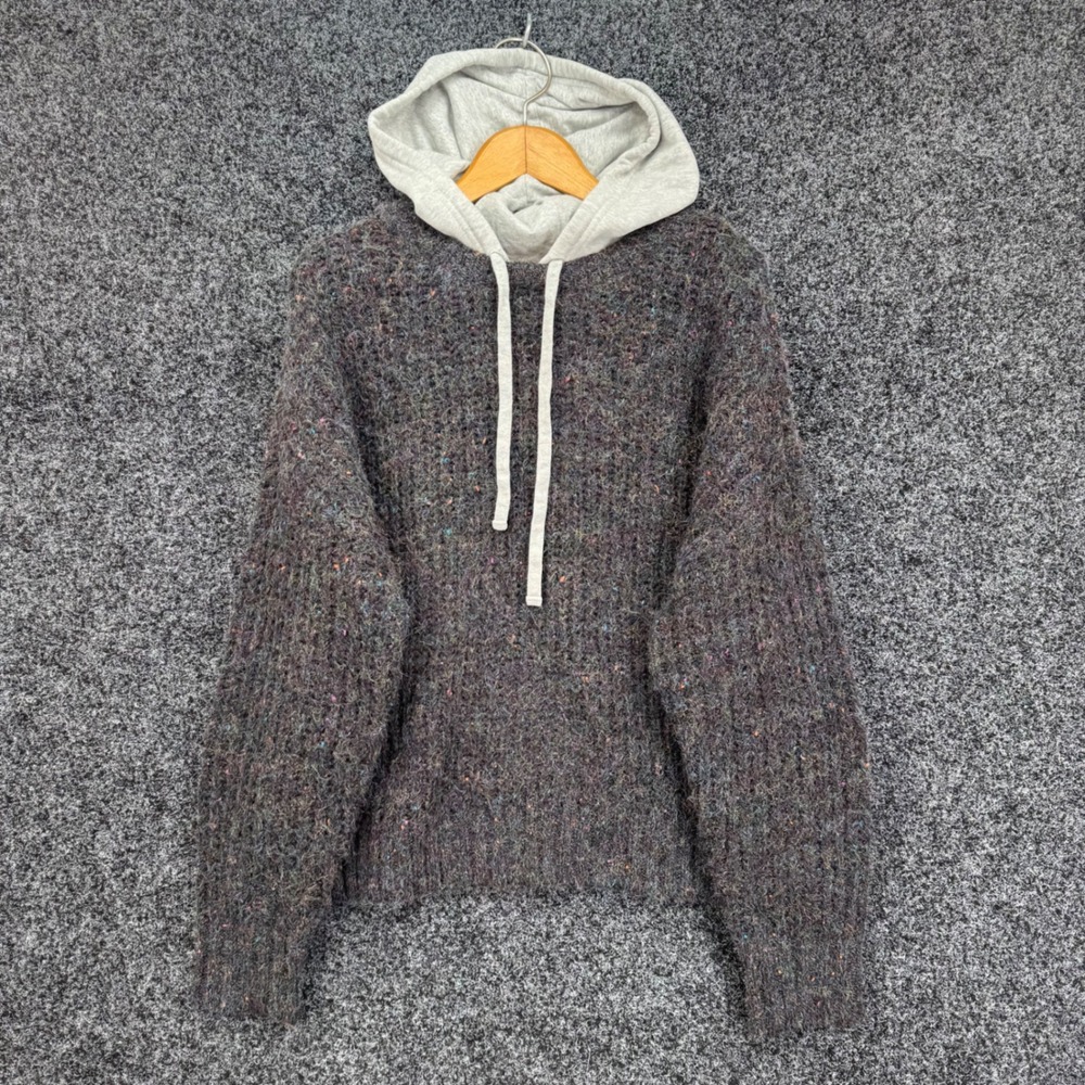 OFFLINE by Aerie Women Medium Gray Confetti Chunky Knit Hoodie Sweater Relaxed